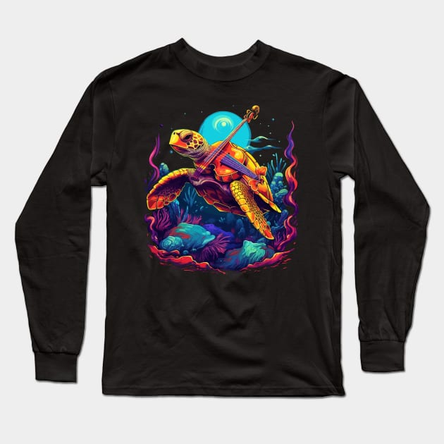 Sea Turtle Playing Violin Long Sleeve T-Shirt by JH Mart